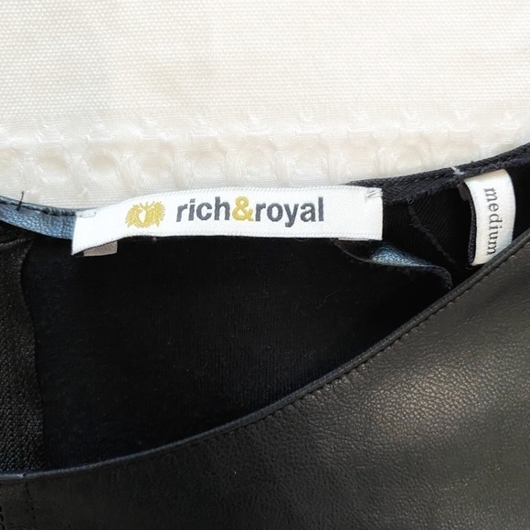 RICH & ROYAL BLACK FAUX LEATHER PANEL HALF RAGLAN SLEEVES MINI DRESS - M - Picture 6 of 10